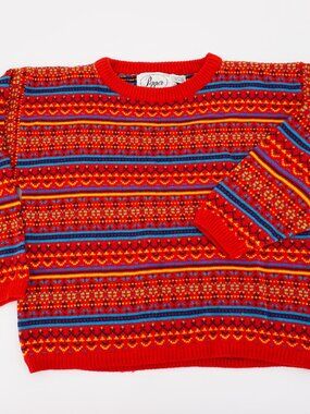 Vintage Pepper Multi-Color Acrylic Geometric Crewneck Sweater Size Medium